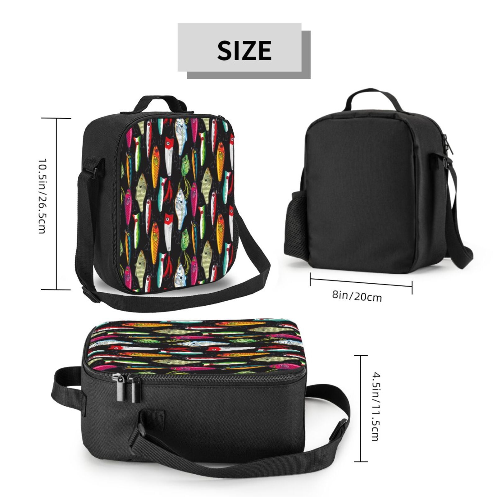 Ratiio Colorful Fishing Lures Print Lunch Box - Reusable Lunch Bag Men Adult Women- Insulated LunchBox