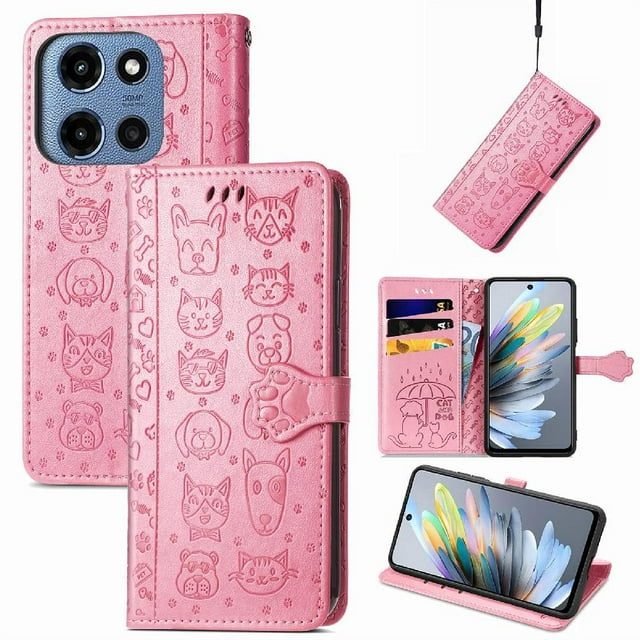 Funda Cartera FOXDOCK para Motorola Moto G 2025 , Flip PU con Relieve de Gatos y Perros, Tarjetero y Soporte