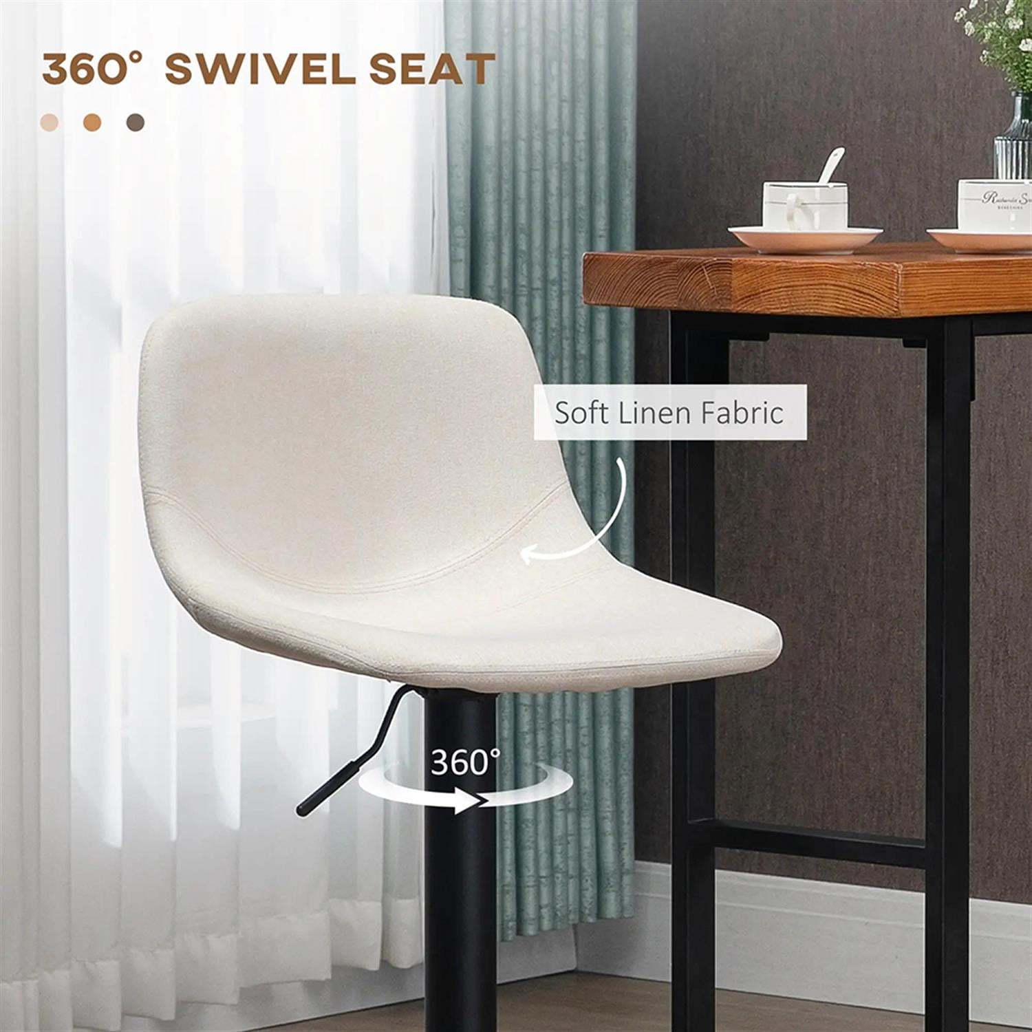 Demi Bonn Modern Swivel Bar Stool Set of 4 with Adjustable Height, Bar Height Stool with Upholstered Back and Steel Legs for Kitchen, Dinning Room, White