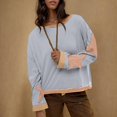 thumbnail image 3 of Patlollav Gray Womens Tops Casual Loose Color Matching Round Neck Long Sleeved T-Shirt Loose Top/Shirt, 3 of 6