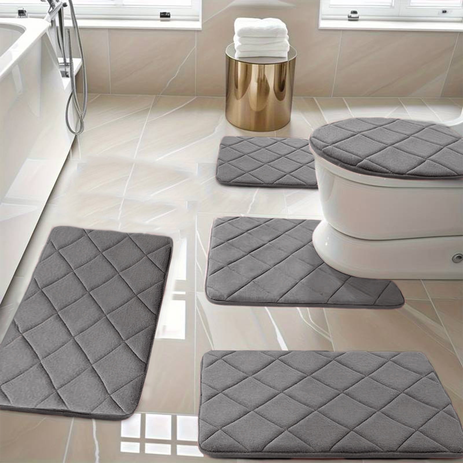 Jioakfa Bathroom Rug Set 5 Piece, Memory Foam Bath Mat Set, Super Absorbent Bath Mats For Bathroom - Non-Slip & Machine Washable Bath Rugs - Dry Quickly Bath Rugs Dark Gray 5 Piece