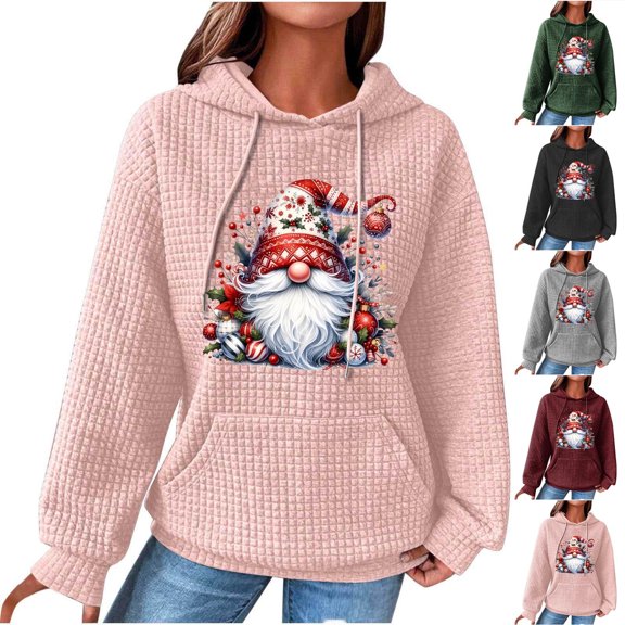 Hilzaten Womens Drop Shoulder Sweatshirt Long Sleeve Pullover Kangaroo Pocket Hooded Graphic Sweatshirt for Women