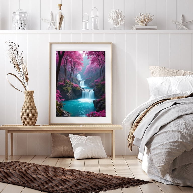 Diamond Art Kit for Adults, Pink Forest Waterfall Serenity Diamond