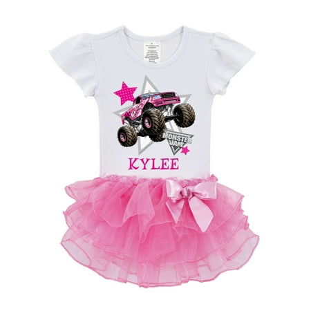 Personalized Monster Jam Pink Tutu Toddler Girls' T-Shirt - Look Out Boys Madusa