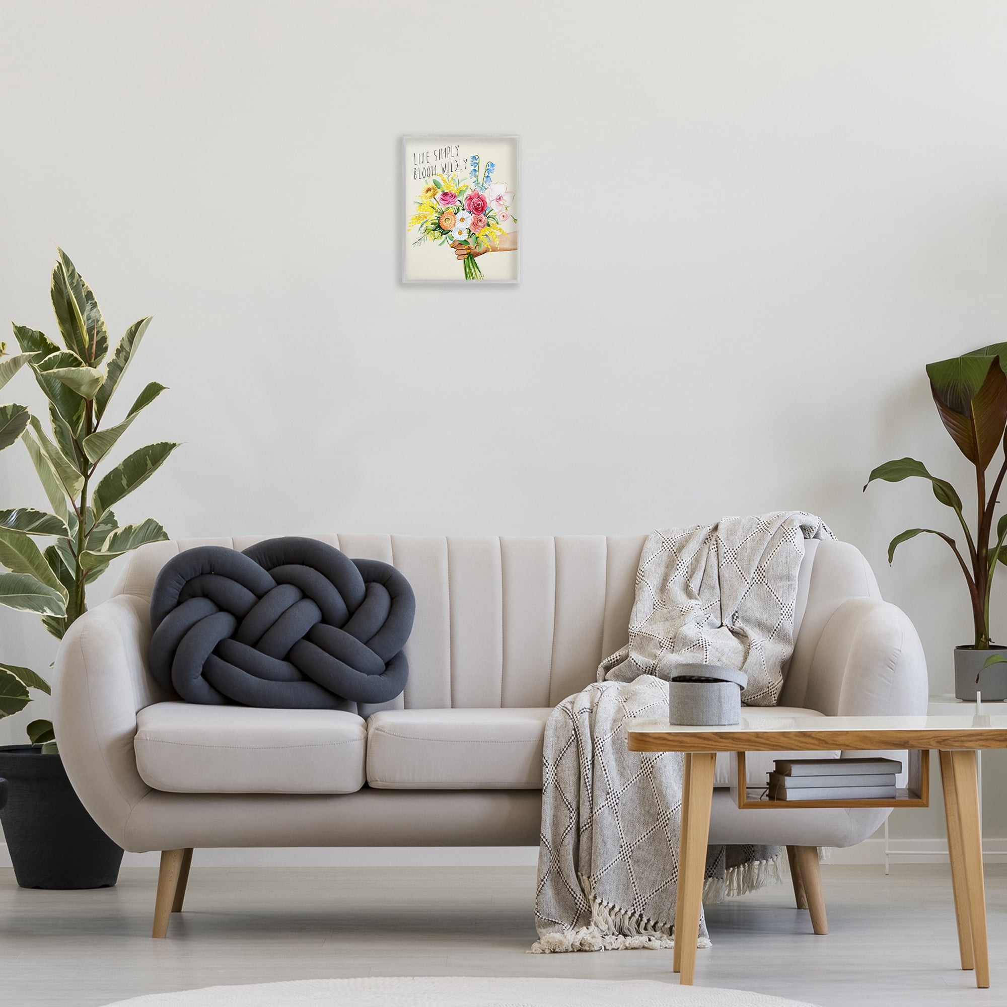 Stupell Industries Live Simply Bloom Wildly Botanical & Floral Painting Gray Framed Art Print Wall Art, 11 x 14