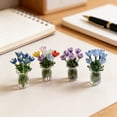 thumbnail image 5 of Miniature Glass Flower Bouquet Ornament, Handcrafted Decorative Glass Flowers in Ribbed Vase for Home Office Desk Shelf Decor, Unique Collectible Gift, 2.36 Inches Tall,B, 5 of 6