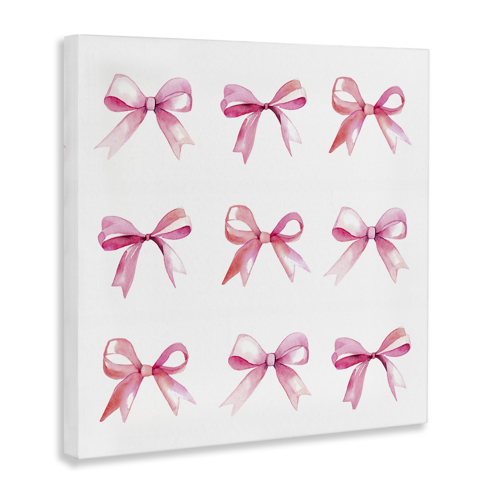 Stupell Industries Pink Bow Pattern Beauty & Fashion Painting Gallery Wrapped Canvas Art Print Wall Art, 17 x 17