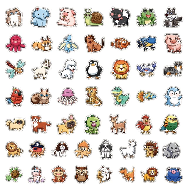 Pegatinas de animales de dibujos animados para niños y adolescentes, 50 piezas, nevera, papelería, álbum de recortes, pegatina de Graffiti