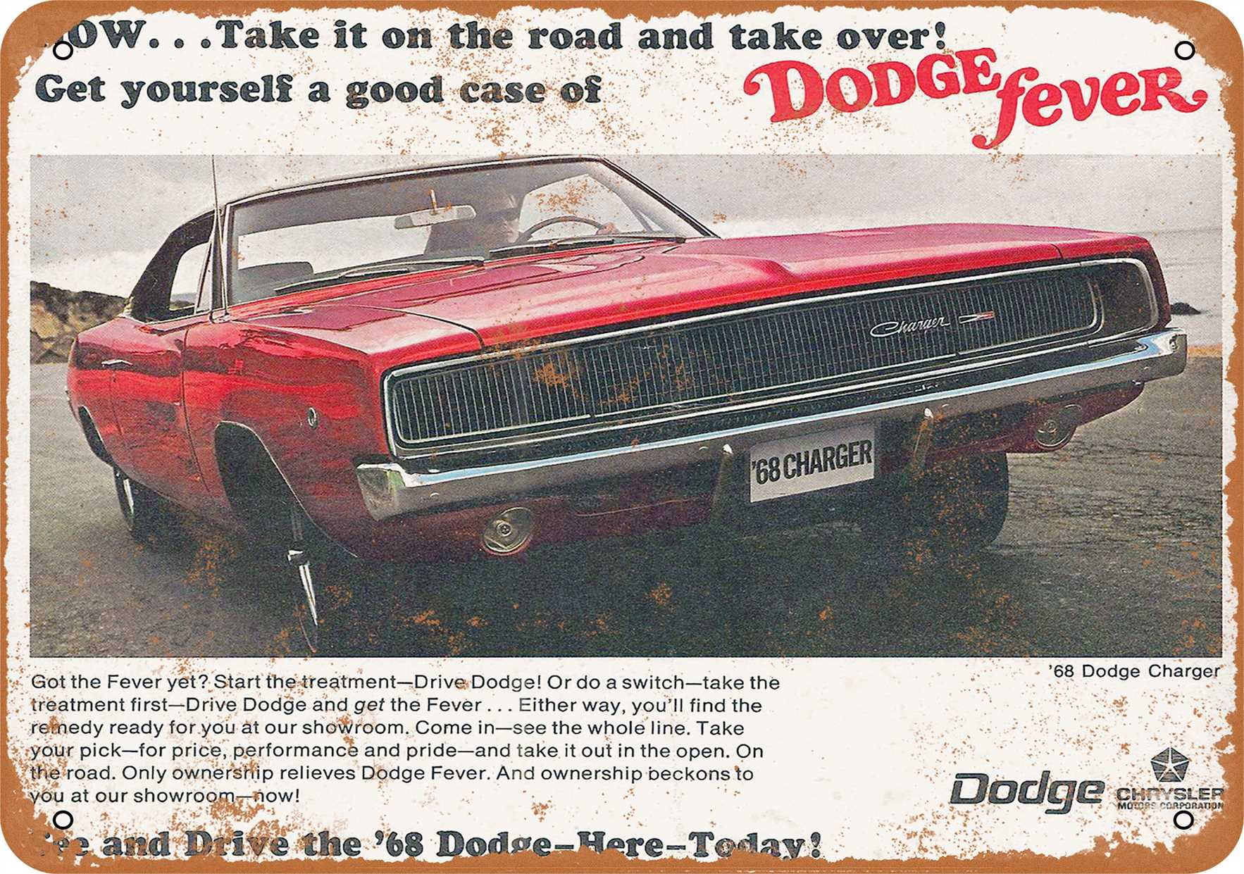 1968 Dodge Charger Metal Sign 7x10 Inch Vintage Look Walmart Com Walmart Com