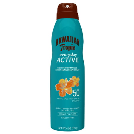 Hawaiian Tropic Everyday Active Clear Spray Sunscreen 6 Oz, SPF 50, Sprays on Clear, Sweat & Water Resistant (80 Minutes) Sunblock
