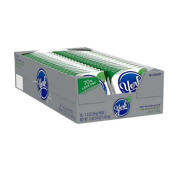 York Peppermint Patties Peppermint Dark Chocolate Candy Bar, 1.4 oz., 36/Box (HEC00330)