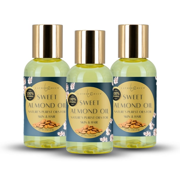 100% Pure Sweet Almond Oil – Cold Pressed, Nourishing Oil for Skin, Hair & Massage| 3 packs by LatherGreen