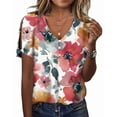 thumbnail image 1 of Blusa HOTYD Boho con estampado floral de manga corta con cuello en V para mujer, 1 of 2