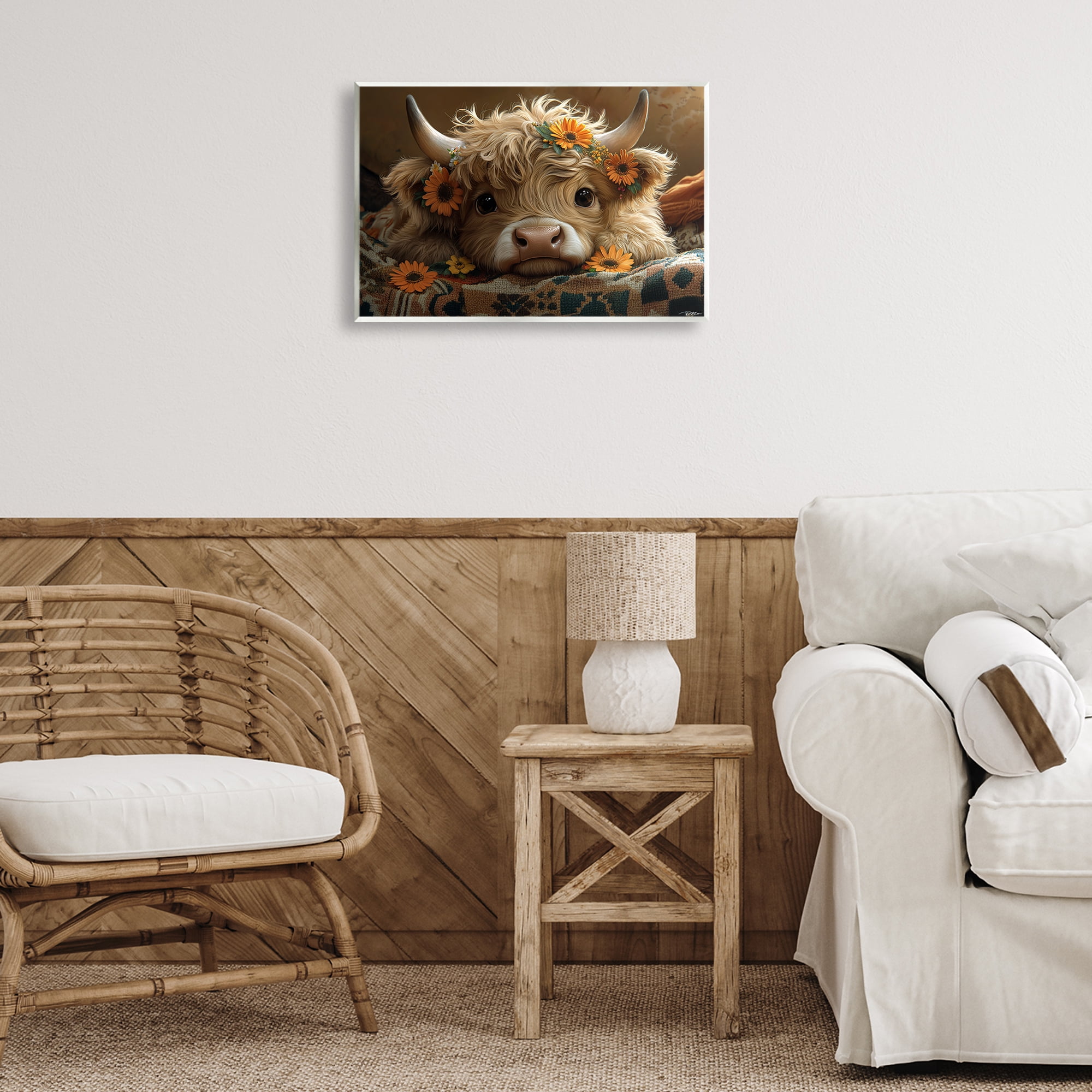 Adorable Flower Bedecked Cattle Wall Plaque Art, design by Momart