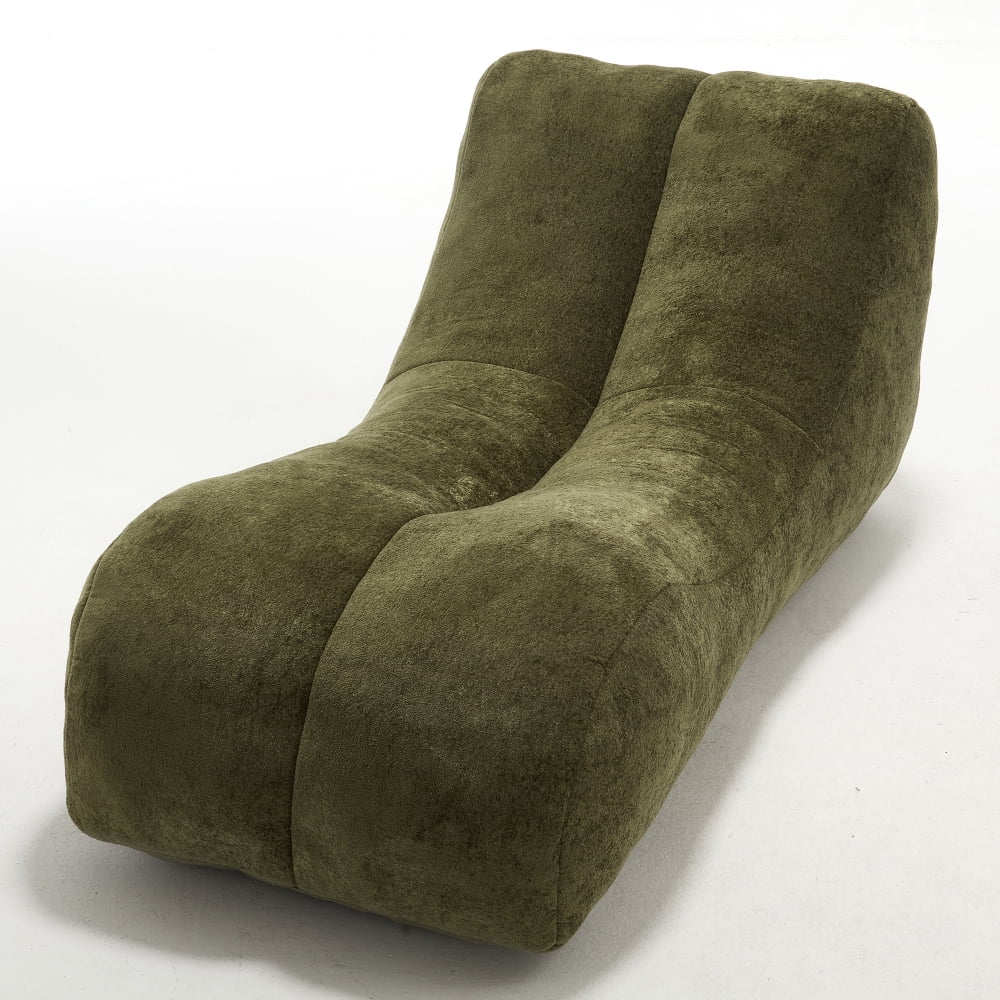 Pawverly Ergonomic Bean Bag Sofa Chair for Adults, 59-Inch Olive Green Lounge Chair, Sponge Filled, Modern Curved Beanbag Sofa for Living Room & Bedroom