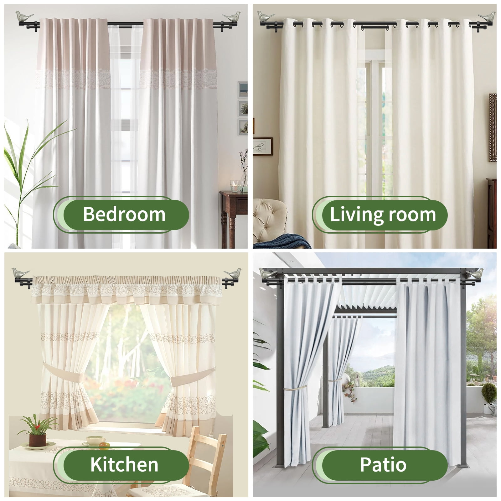 Meriville 1" Diameter Telescoping Double Window Treatment Curtain Rod, 28"-48", End Cap Finials, Satin Nickel Finish