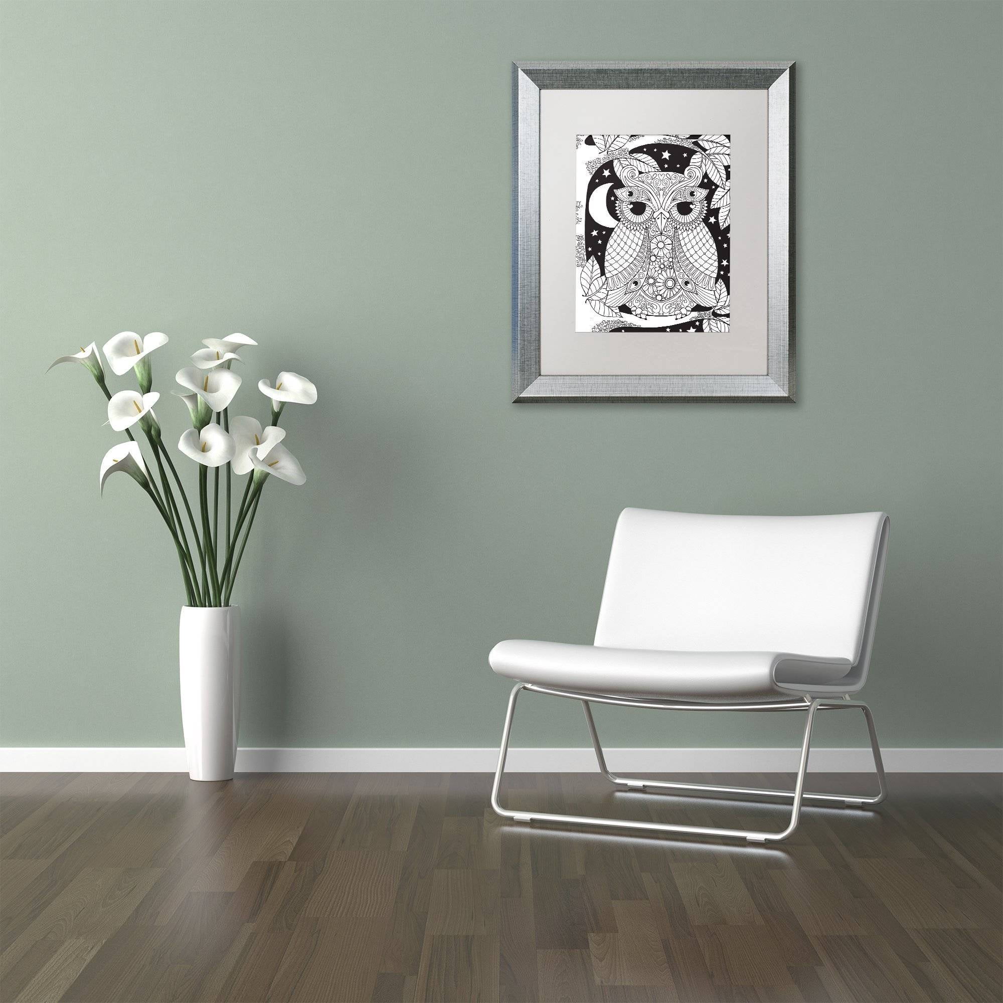 Trademark Fine Art "Owl on a Branch" Canvas Art by Hello Angel, White Matte, Silver Frame