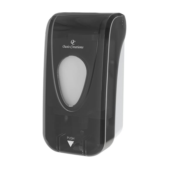 Manual Soap and Hand Sanitizer Dispenser by Oasis Creations, Liquid or Gel, Soap Dispenser Wall Mount, 1000ml/33oz. Commercial or Residential – Black Smoke