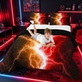 thumbnail image 3 of meiyoeat Neon Lightning Pattern Queen Comforter Sets for Boys, Electric Orange Red Print Bedding Set, Black Reversible 3-Piece, 1 Comforter and 2 Pillowcases, 3 of 6