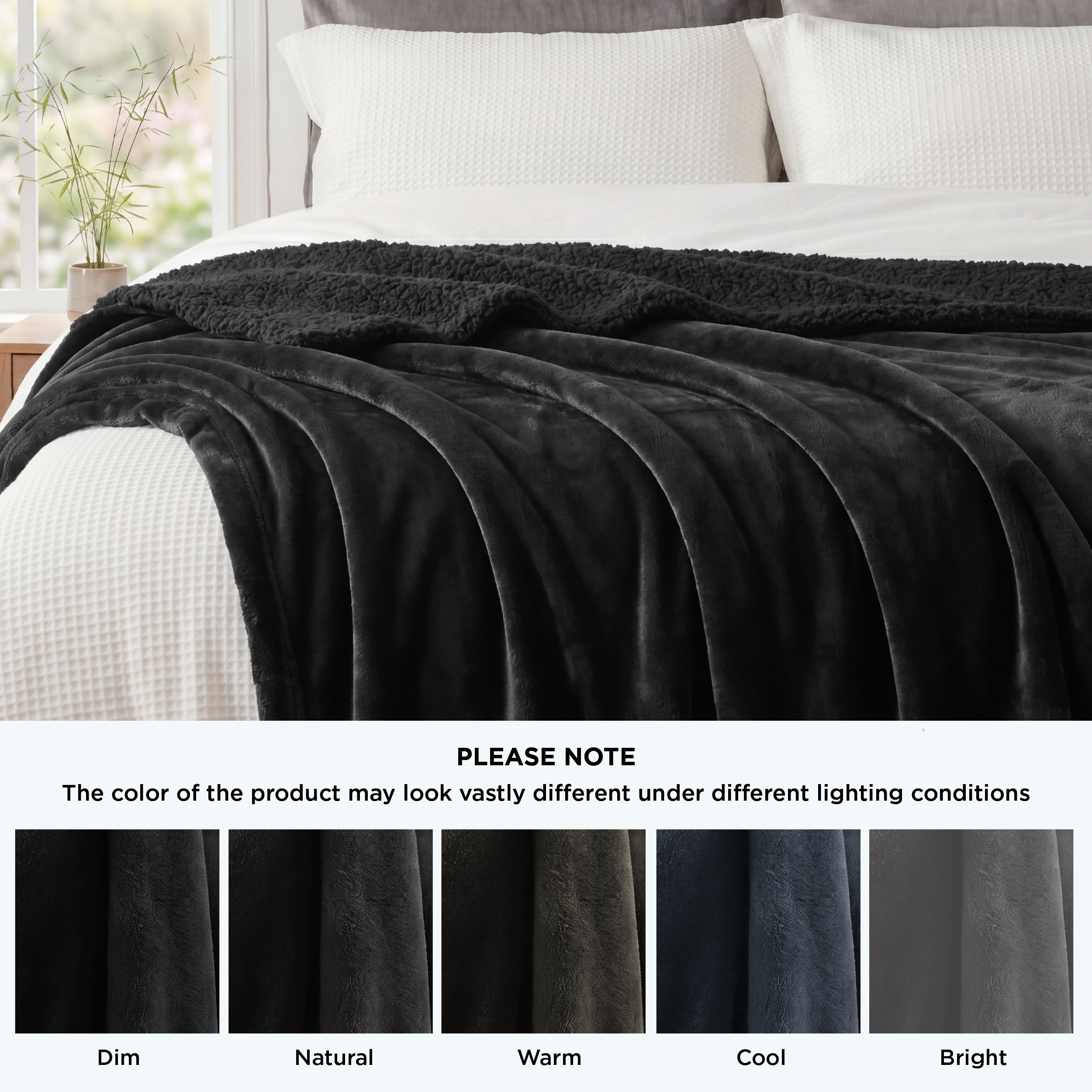 U by Bedsure Sherpa Fleece Throw Blanket Charcoal - Thick and Warm, Soft and Fuzzy Throw, 50x60 inches
