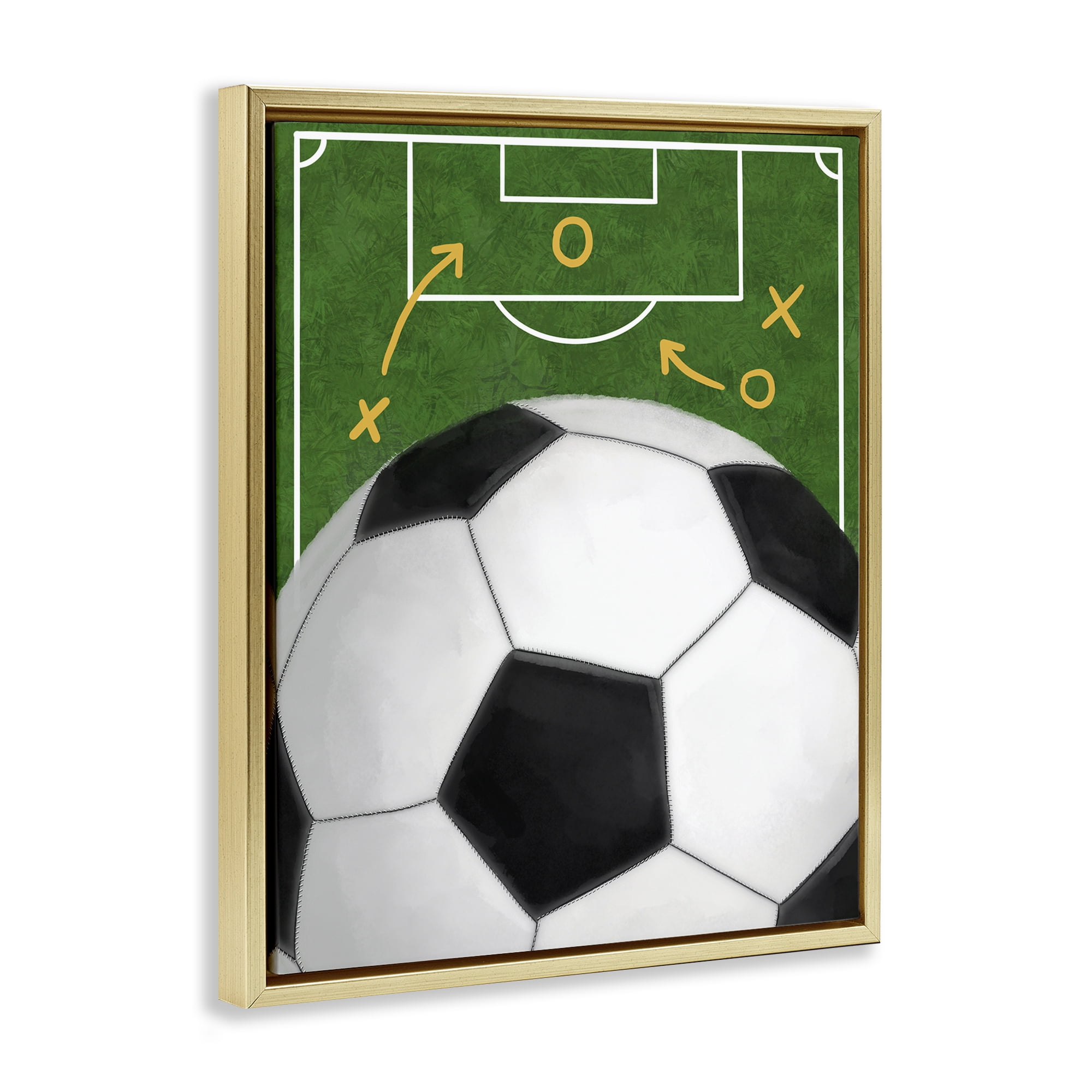 Stupell Industries Soccer Field & Ball Gold Framed Floater Canvas Wall Art, design by Jennifer Stith
