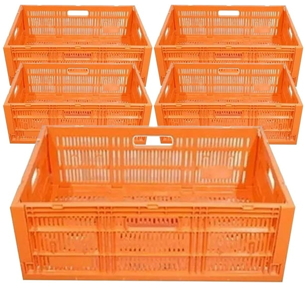 Cajas Colapsables Ligeras VentDepot MechaBox21 5 Pzas 21kg 40x60x21cm Apilable Colapsable Polietileno Naranja