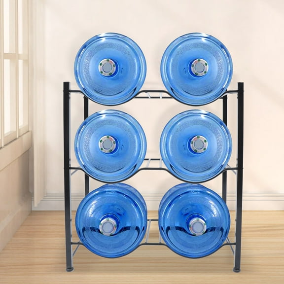 5 Gallon Water Jug Holder 6 Water Bottle Storage Rack 3-Tier Organizer Black for 6 Water Bottles Jug Holder Stand with Adjustable Feet Reinforced Carbon Steel Framework for Kitchen Office Room
