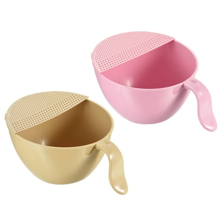 

Rice Washing Bowl 2PCS PP Kitchen Strainer Colander Bowl Drain Basket Pink Beige