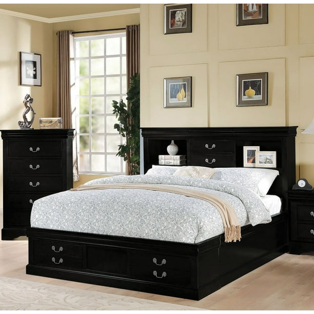 Black Queen Storage Bed Bookcase Drawers - Walmart.com - Walmart.com
