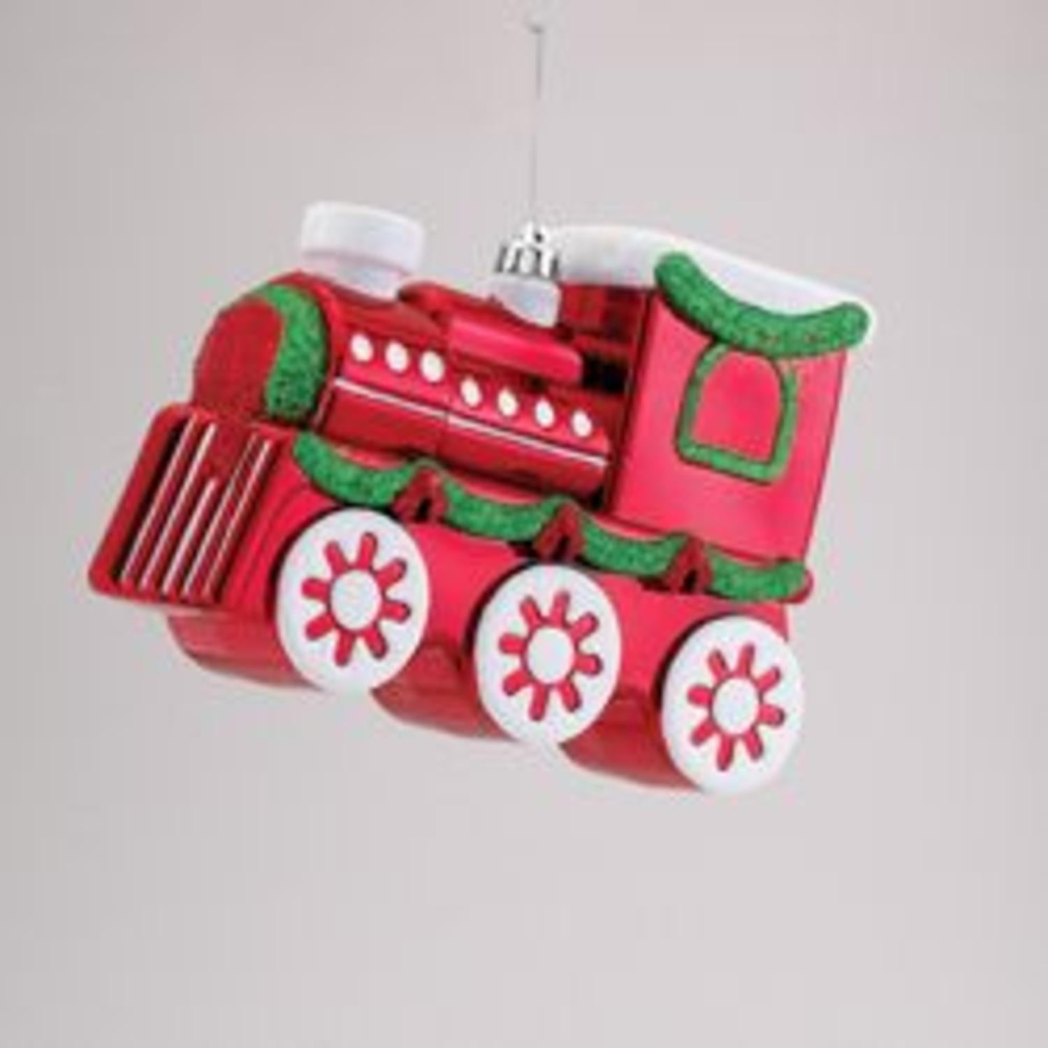9 red and green glitter embellished express train christmas ornament