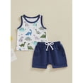 thumbnail image 2 of Suealasg Toddler Boys Summer Outfit Sleeveless Dinosaur Print Tank Top and Elastic Waist Shorts Sets 2Pcs Kids Baby Boys Hawaiian Beach Vacation Clothes, 2 of 9