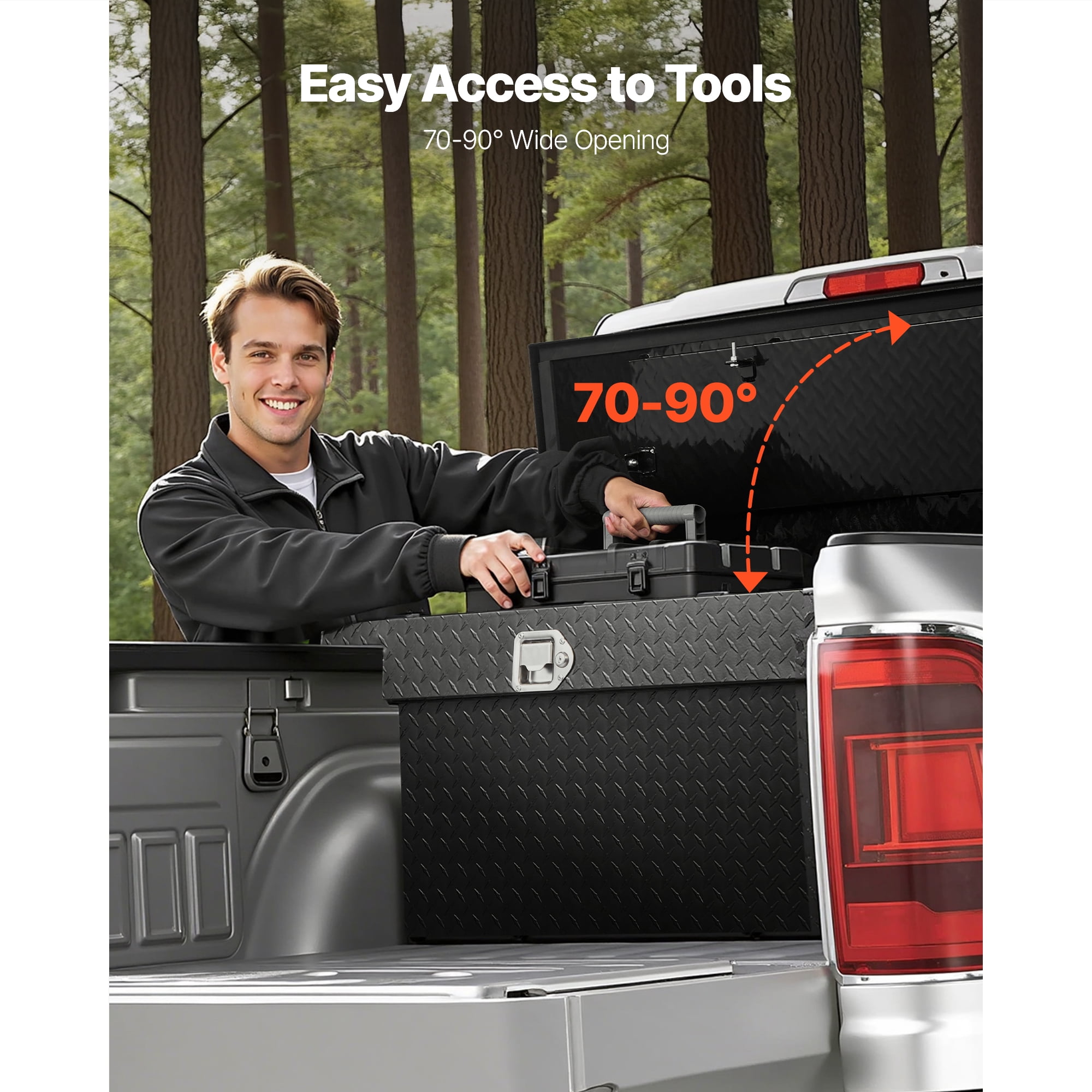 KFFKFF Aluminum Crossover Truck Tool Box, 72x20x14 In, Durable Storage Organizer with Diamond Pattern, Suitable for Pickup Truck Beds and RV Trailers, Weather-Resistant Design with Lock, Keys