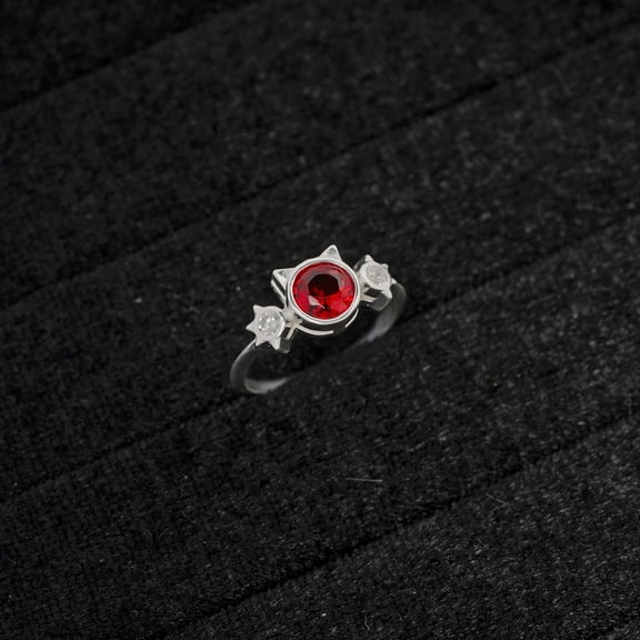 Meow Ring, 925 Sterling Silver CZ, Meow Rings for Women, Red, Size 4, Chariot Jewelry