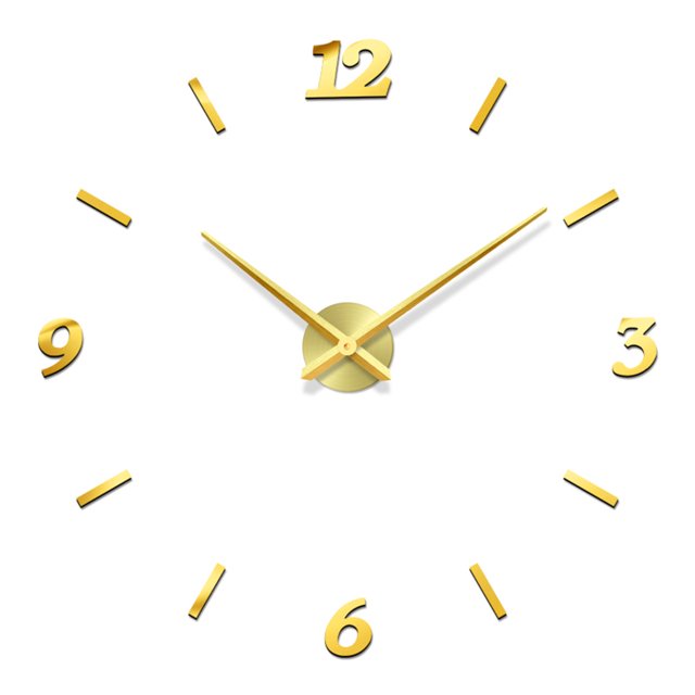 Shisuyan Oversized Number Wall Decorative Acrylic Golden Wall Hanging Clock DIY Home Decor Metal Clock Room Decoration without Battery