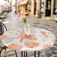 thumbnail image 6 of Orange Starfish Round Tablecloth for 36-44 Inch Tables,Fitted Table Cover with Elastic Edge,Rustic Ocean Coastal Shells Conch Coral Waterproof Outdoor Table Cloth Protector for Patio Garden Dinner, 6 of 9