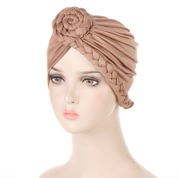 BEFOKA Headscarves for Women Pre Tied Solid Sliper On Caps Headwears Turban Headwrap Pre Tied Headwrap Knot Pleated Chemo Headwears for Women