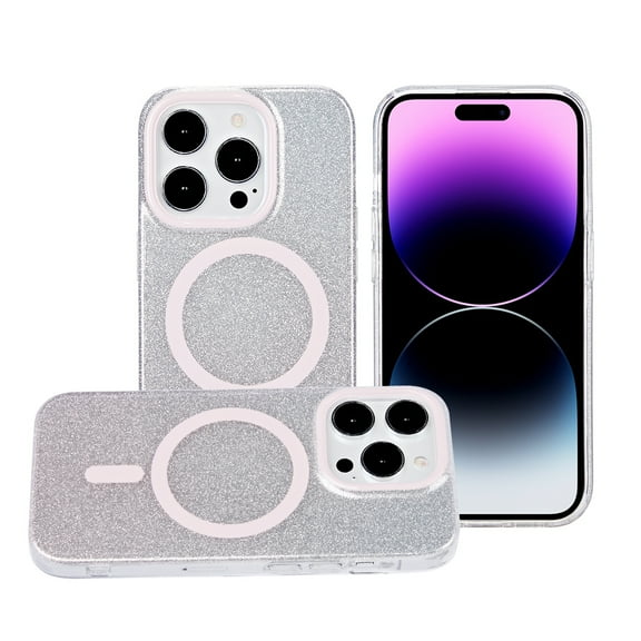 Designed for Apple iPhone 15 Pro Fashion IMD Design Pattern Cute Design Hybrid Thick with Magnetic Circle MagSafe Compatible Phone Case Cover [Light Pink Glitter]