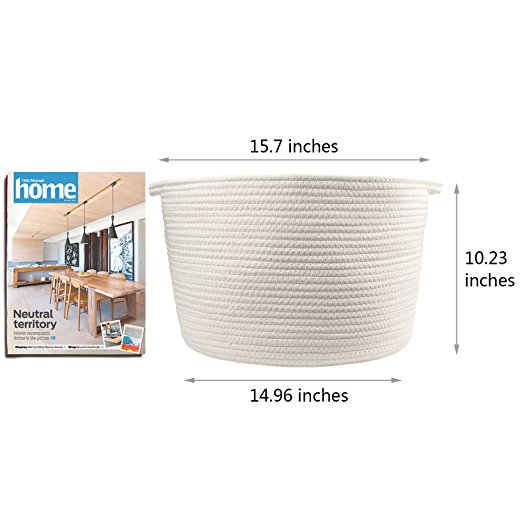 off white 15/"x10/",large cotton rope storage baskets with handles