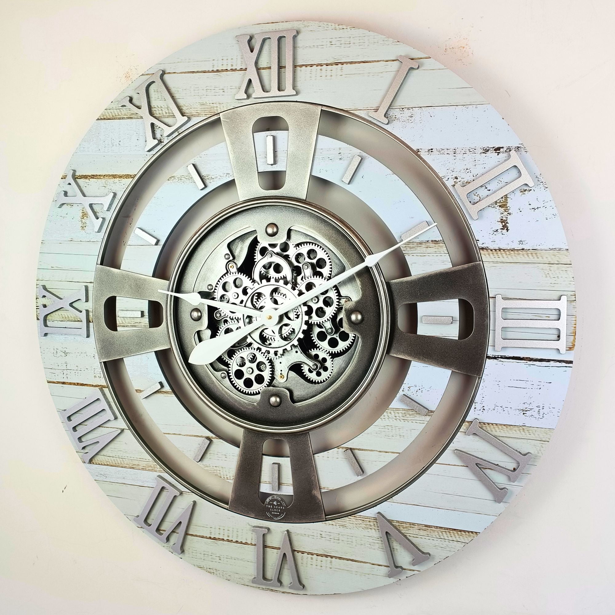 THE GEARS CLOCK Wall Clock with Real Moving Gears EN-LI_ 36 in Round Desert-Beige