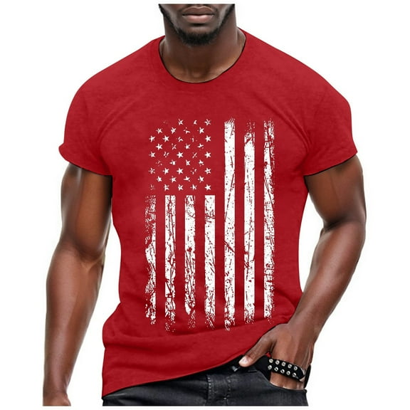 Lycaql Big and Tall Shirts for Men Mens Independence Day Flag Casual Soft And Comfortable T Shirt With Round Neck And Short Sleeves Vest(Red,M)