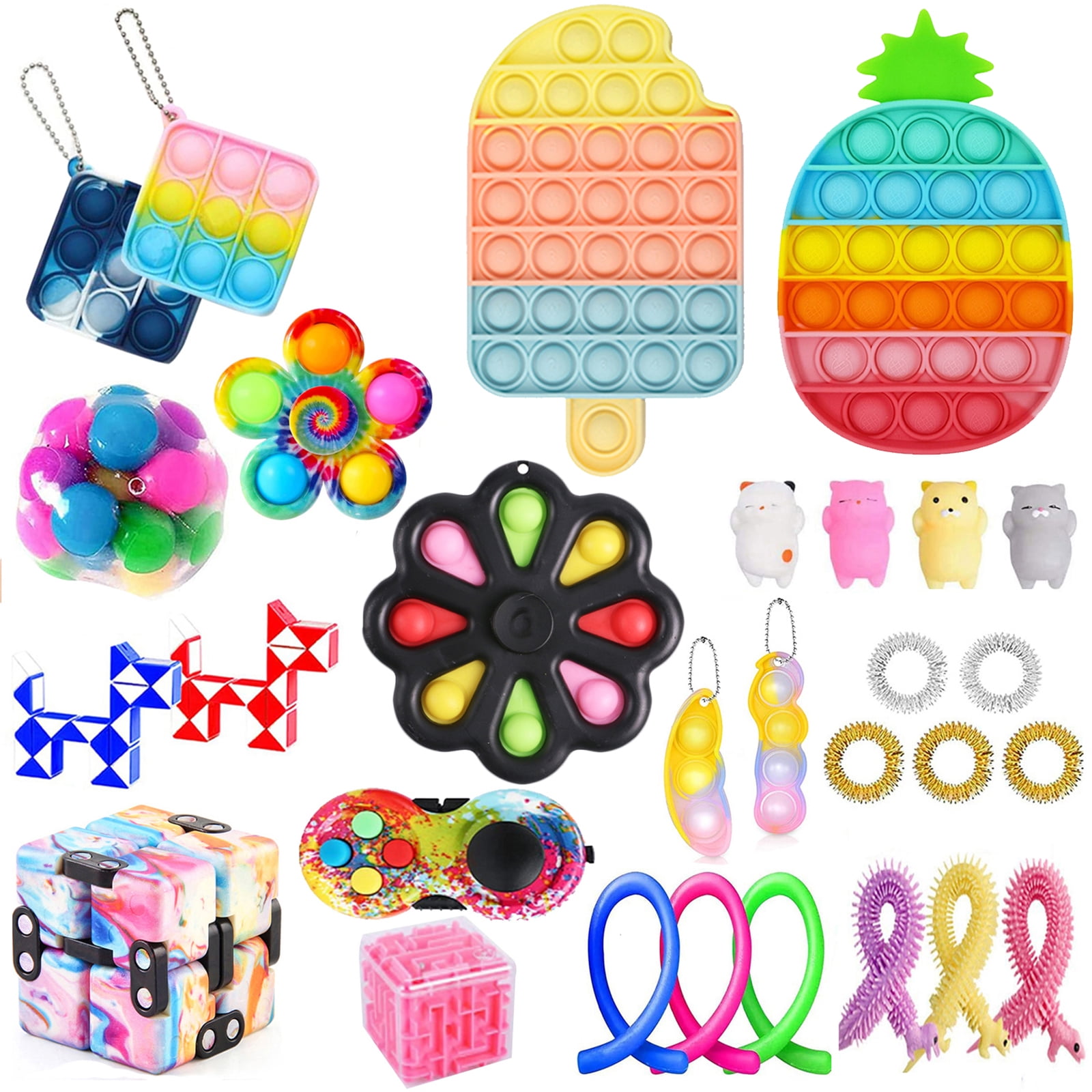 6Pcs Poppit Fidget Bubble Toys Infinite Cube Birthday Cake Spinner Stress Relief 