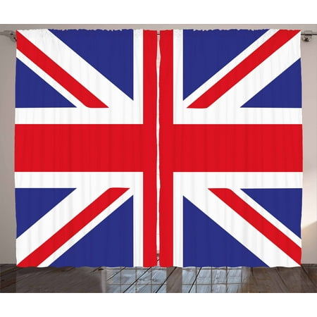 Union Jack Curtains 2 Panels Set, Classic Traditional Flag United Kingdom Modern British Loyalty Symbol, Window Drapes for Living Room Bedroom, 108W X 84L Inches, Royal Blue Red White, by