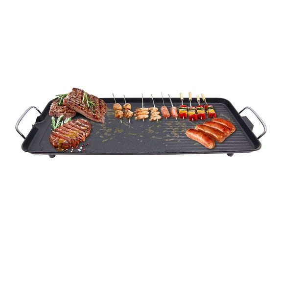 1500W Black Electric BBQ Grill, 26.77×11.02in Non-stick Area. 5-Temp, Tabletop. Anti-scald Handles. 1-6 People, Indoor/Outdoor