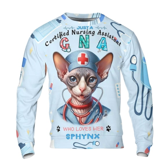 Just a Certified Nursing Assistant Cna Who Loves Her Sphynx All Over Print 3D Sweatshirt Unisex Merch Cat Lover Kitten Owner Gifts Idea - 00003