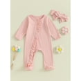 thumbnail image 2 of Wassery Baby Girls Clothes 3M 6M Newborn Girls Fall Jumpsuits Infant Girls Long Sleeve Footed Zipper Romper and Headband Set, 2 of 9