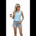 thumbnail image 2 of Camiseta Holgada de Color Liso con Cuello en V para Mujer, Color Azul , Talla L, 2 of 10