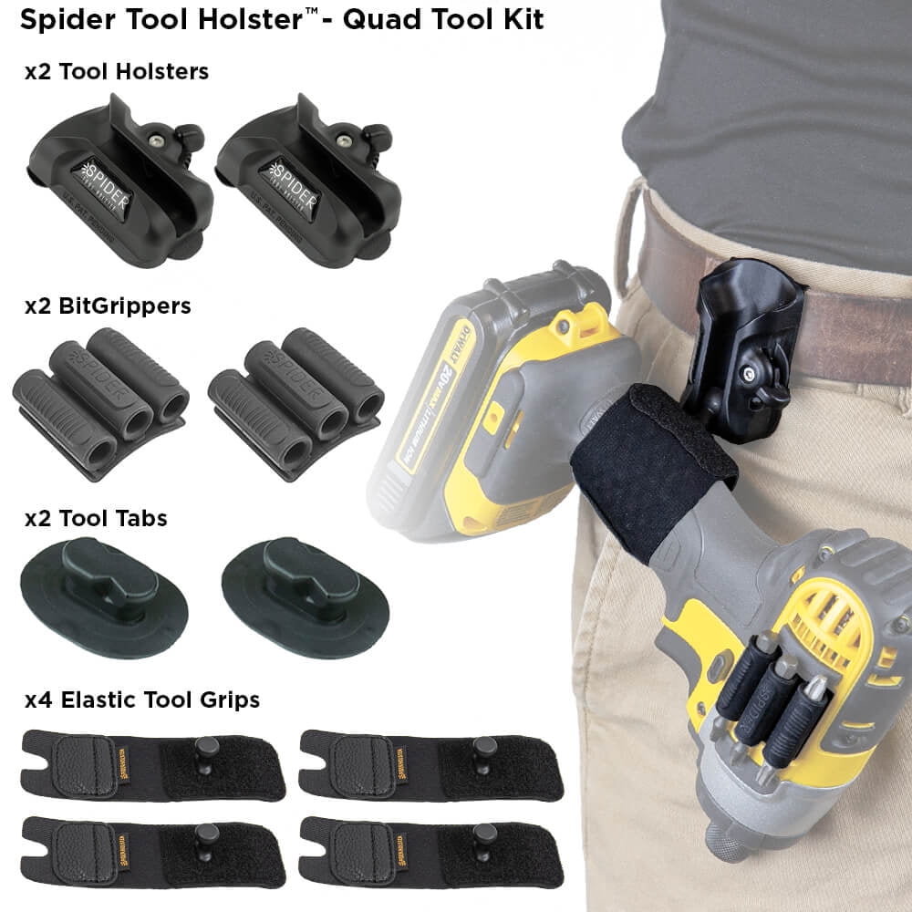 Spider Tool Holster QUAD TOOL KIT 10 Piece Set for Carrying Tools
