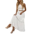 thumbnail image 3 of Flowy A Line Skirts Women High Waist Midi Casual Summer Bohemian with Pockets Elastic Waist White L, 3 of 7