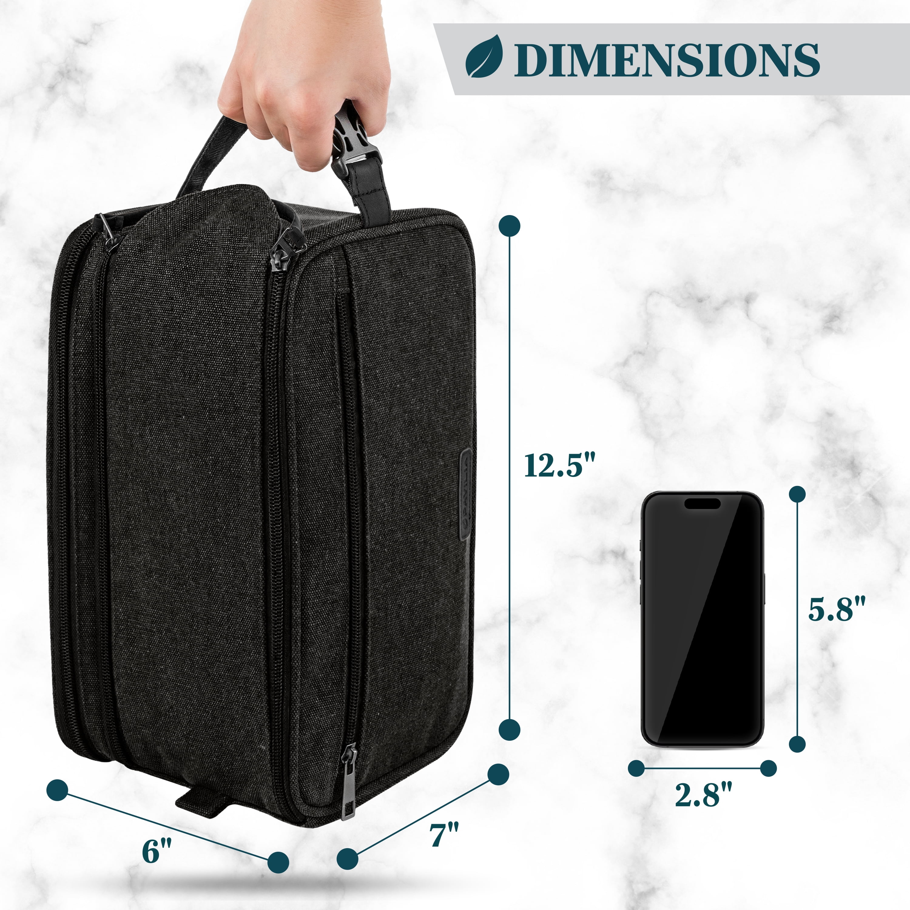 Pavilla Toiletry Bag, Mens Dopp Kit Bag, Canvas Travel Toiletry Bag, Water Resistant Shaving Bathroom Organizer for Travel, Gym, Shower Toiletries Storage for Grooming