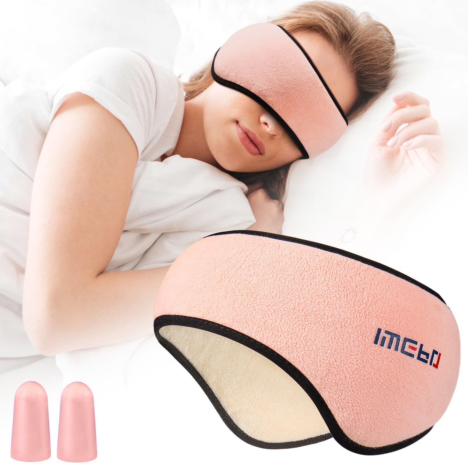 Sleep Mask with Warm Ear Covers Blindfold with Adjustable Strap for Side Sleeper Blackout Eye Cover for Travel Nap Sleep Mask & Earmuffs for Sleep - 2 in 1 Ear & Eye Mask with Ear Plugs